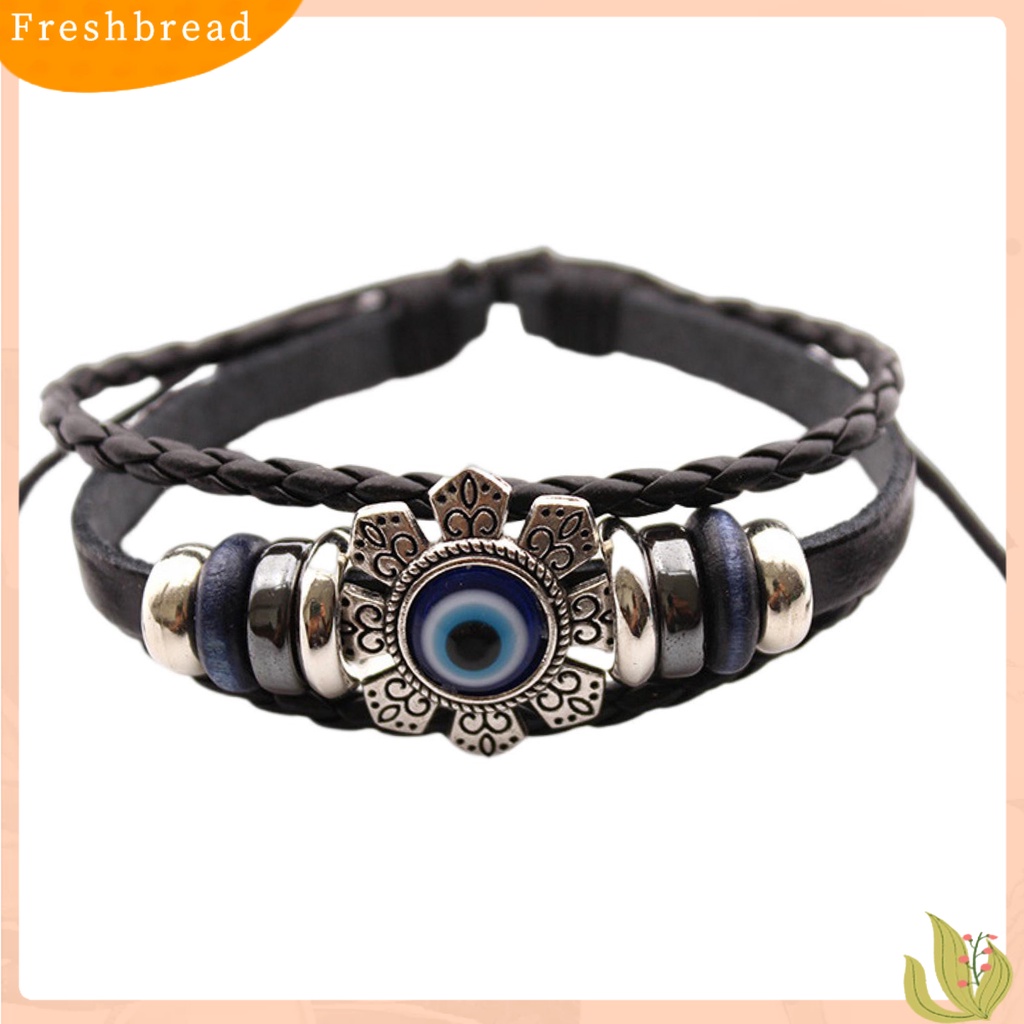 &lt; Freshbread &gt; Gelang Kulit Imitasi Bohemian Multilayer Beads Vintage Geometris Hias Hadiah Pria Wanita Turki Evil Eye Charm Bracelet Jewelry Untuk Kehidupan Sehari-Hari