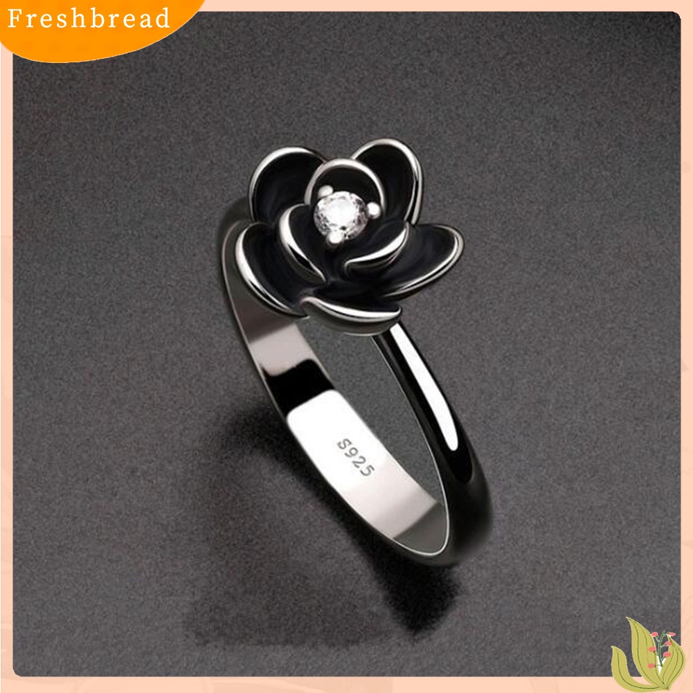 < Freshbread > Fashion Wanita Bentuk Bunga Sliver Disepuh Berlian Imitasi Jari Cincin Perhiasan Pengantin