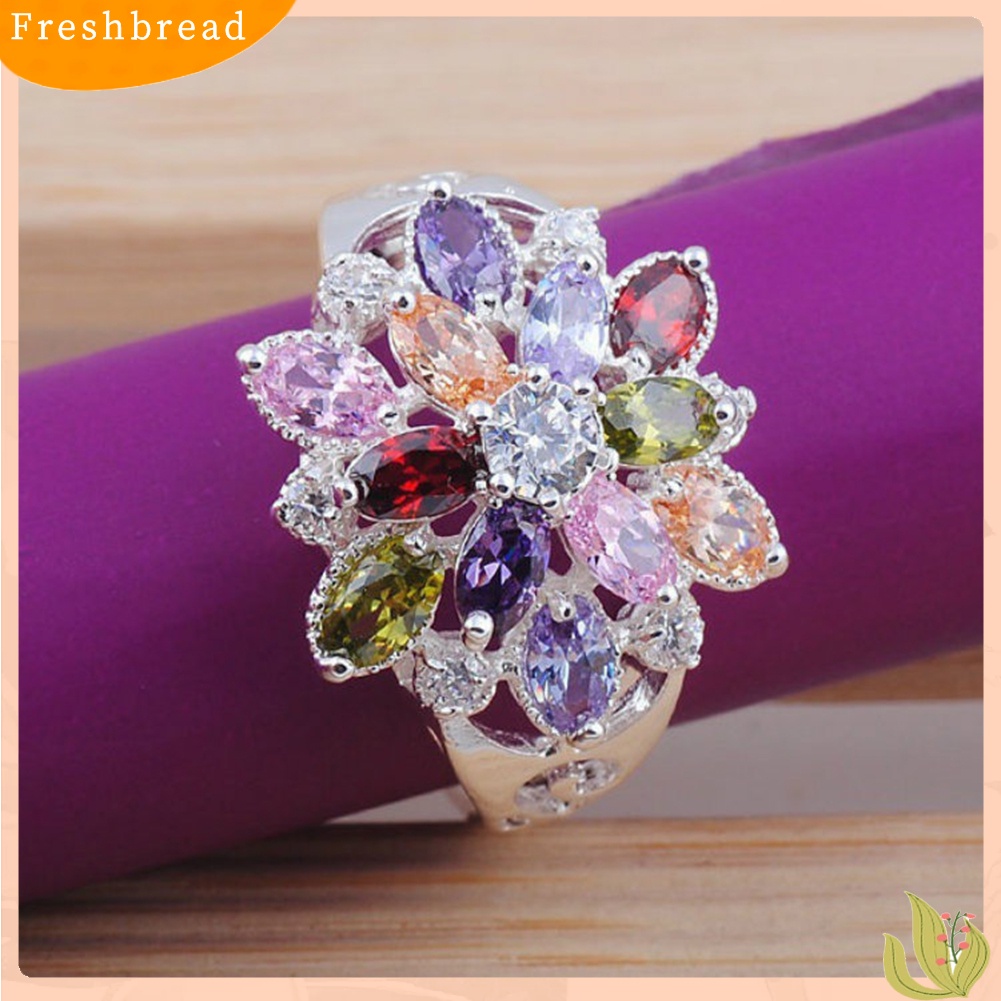 &lt; Freshbread &gt; Wanita Multicolor Cubic Zirconia Bertatahkan Cincin Pernikahan Pertunangan Perhiasan Hadiah