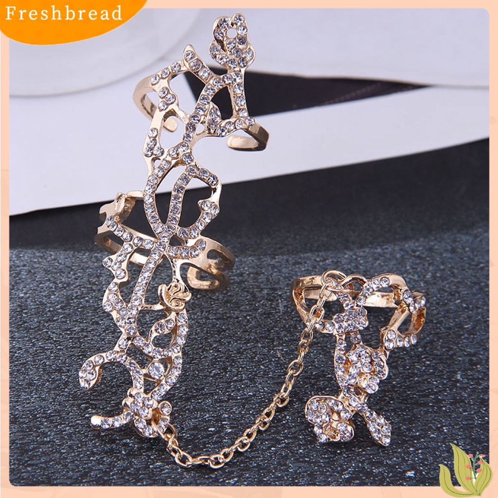 &lt; Freshbread &gt; Wanita Cincin Ganda Full Finger Rose One-piece Punk Sparkling Knuckle Armor Ring Untuk Cosplay