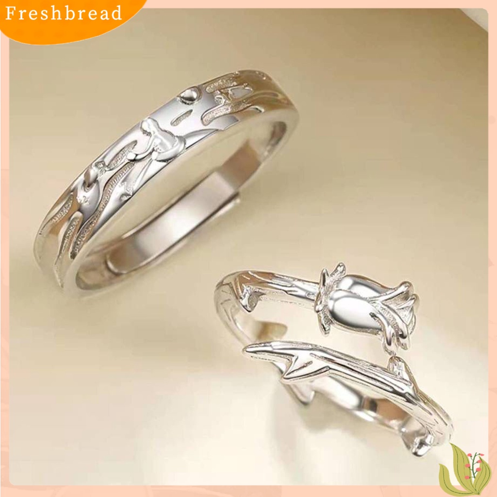 &lt; Freshbread &gt; Couple Cincin Warna Perak Pangeran Dan Mawar Adjustable Indah Perhiasan Dekorasi Tembaga Wanita Pria Jari Cincin Hadiah Hari Valentine