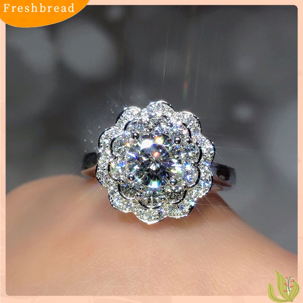 &lt; Freshbread &gt; Cincin Wanita Bersinar Hias Manis Cubic Zirconia Finger Ring Untuk Pesta