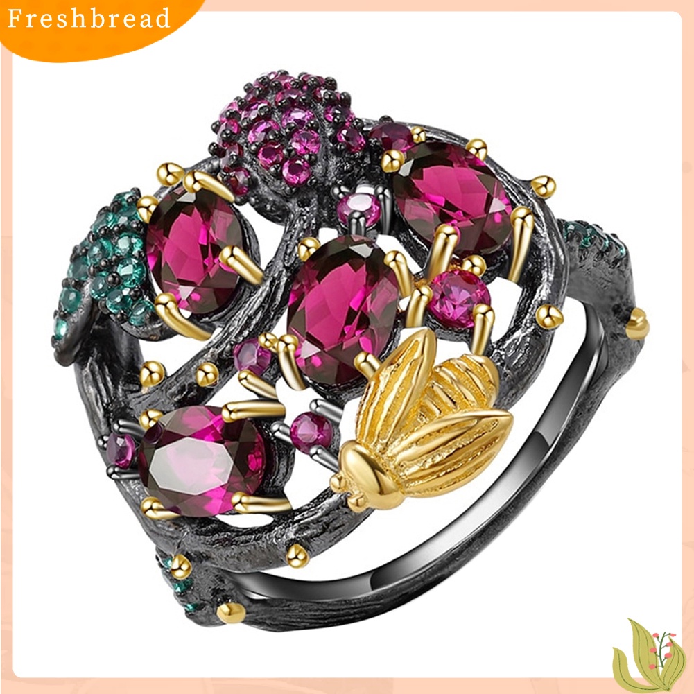 &lt; Freshbread &gt; Gothic Faux Ruby Pohon Cabang Lebah Wanita Jari Cincin Pesta Perjamuan Perhiasan Hadiah