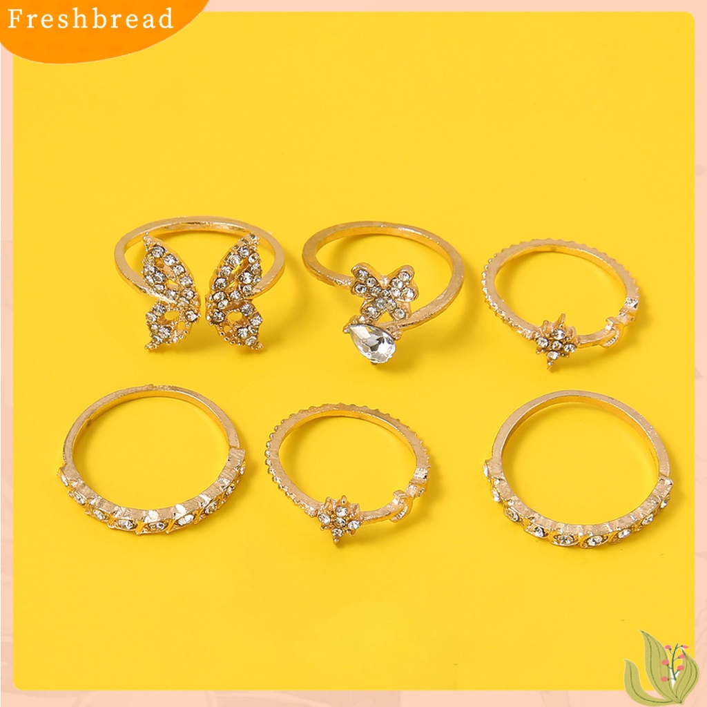 &lt; Freshbread &gt; 8 Pcs Knuckle Rings Butterfly Bunga Berlian Imitasi Wanita Indah Hewan Elemen Rings Perhiasan Aksesoris