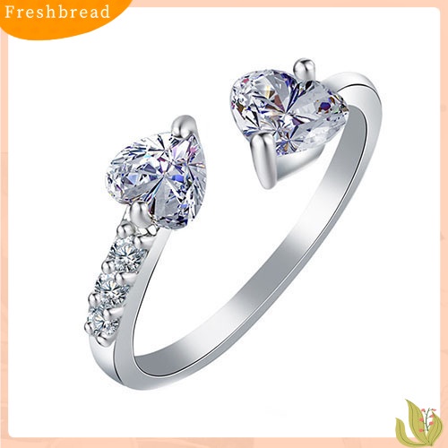 &lt; Freshbread &gt; Wanita Cinta Ganda Hati Terbuka Cincin Zirkon Mengkilap Tembaga Pernikahan Perhiasan Pengantin
