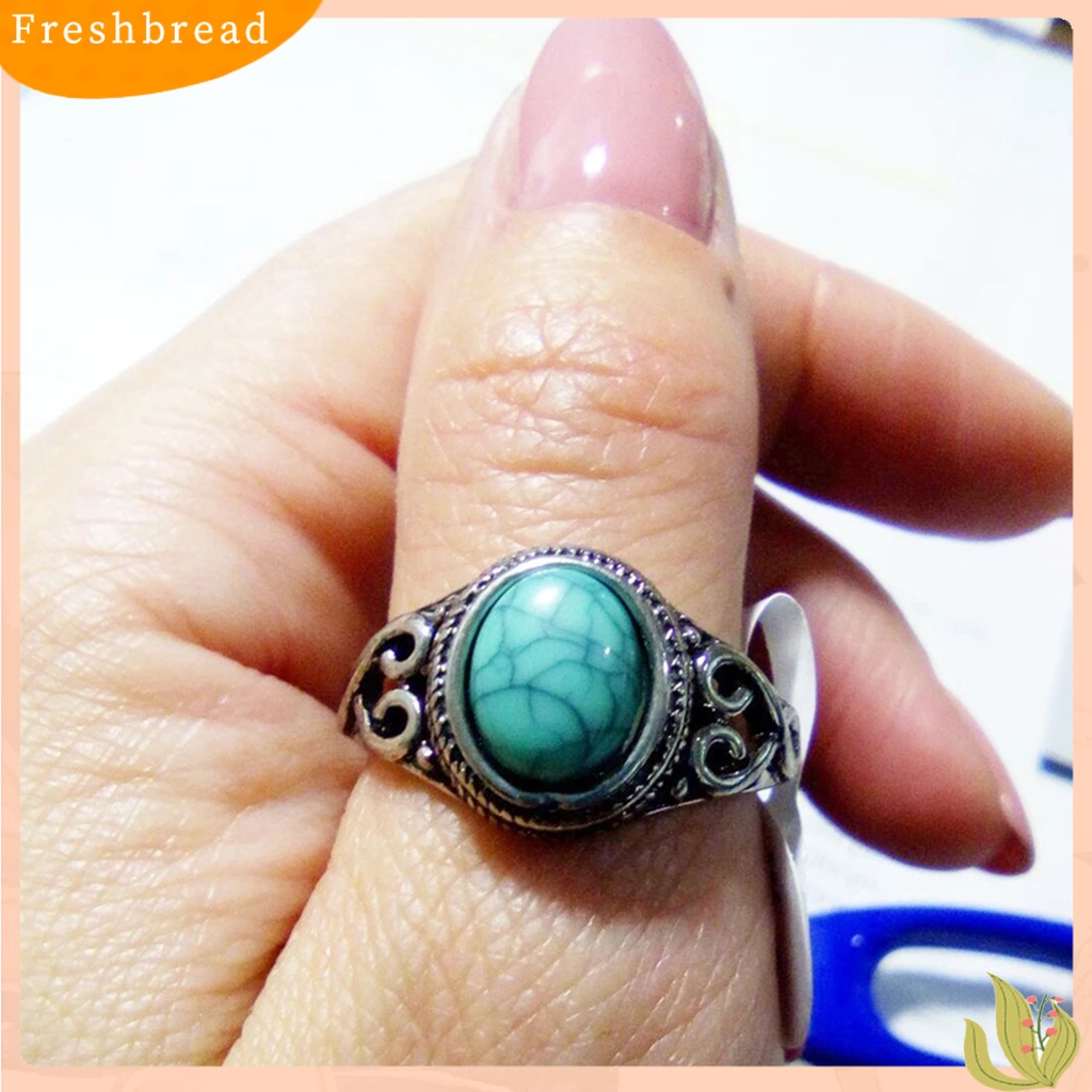 &lt; Freshbread &gt; Wanita Cincin Indah Imitasi Pirus Colorfast Gaya Vintage Women Circlet Finger Decoration