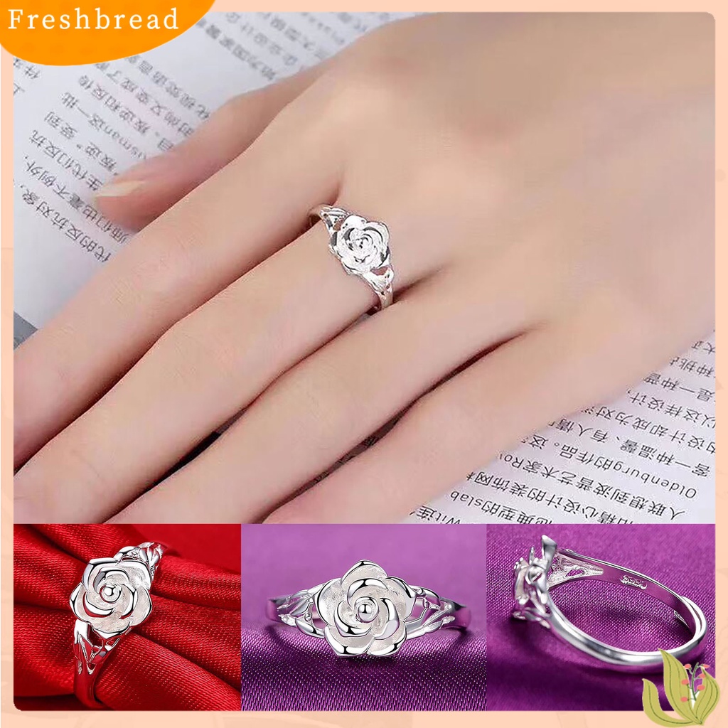 &lt; Freshbread &gt; Cincin Tunangan Berongga Warna Perak Tembaga Wanita Retro Bunga Mawar Cincin Perhiasan Aksesoris