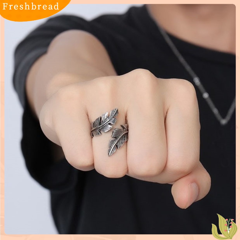 &lt; Freshbread &gt; 2Pcs Pria Wanita Antik Perak Lengkung Bulu Terbuka Jari Cincin Retro Perhiasan Hadiah