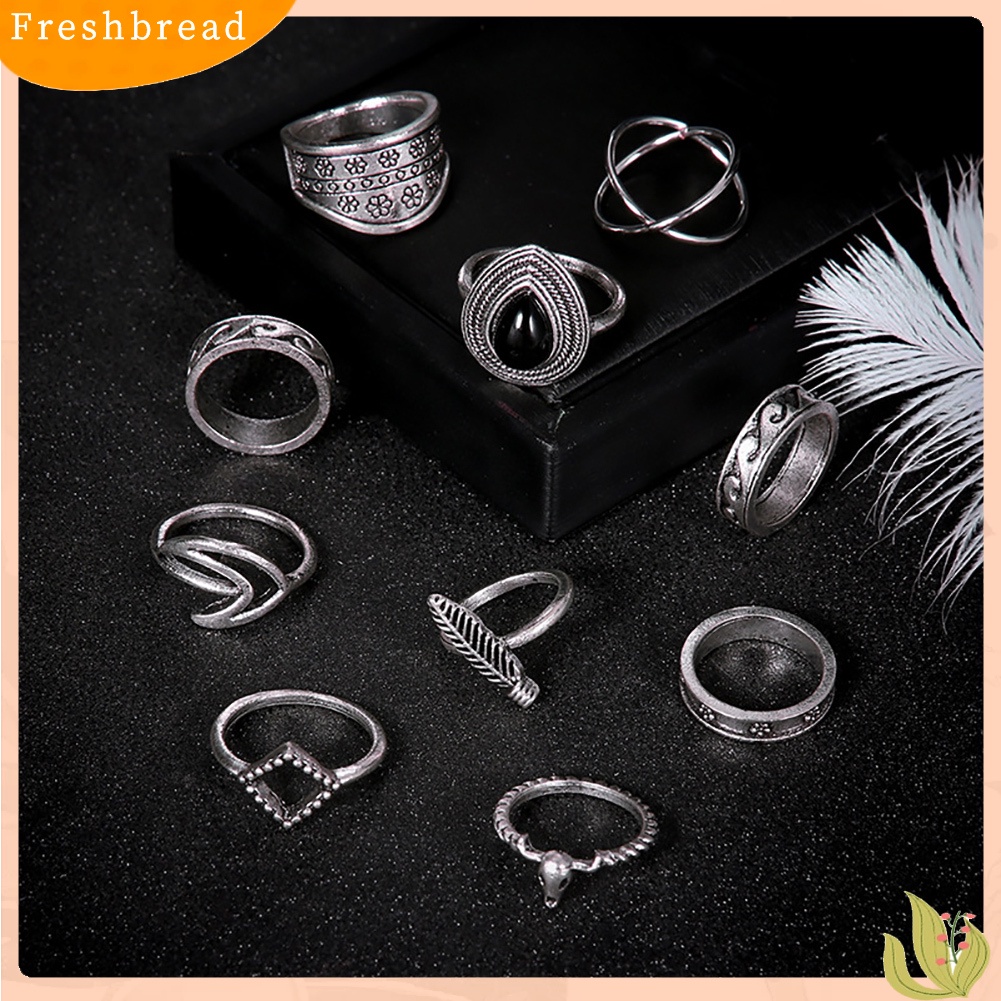 &lt; Freshbread &gt; 10 Pcs Wanita Totem Bulu Jari Midi Knuckle Rings Set Bohemian Perhiasan Hadiah