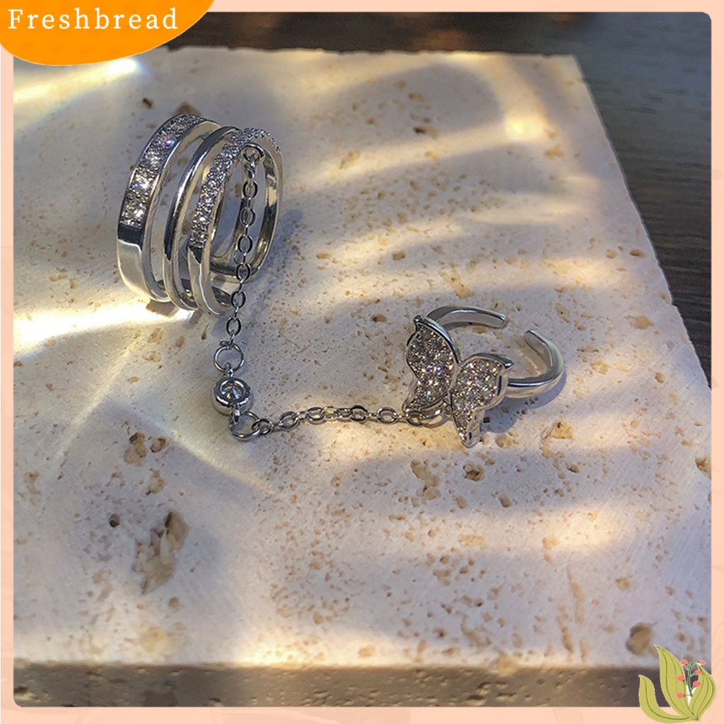 &lt; Freshbread &gt; Jari Cincin Bentuk Indah Paduan Berkilau Upacara Pernikahan Kupu-Kupu Cincin Terbuka Perhiasan Bergaya Hadiah Ulang Tahun