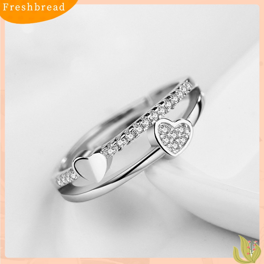 &lt; Freshbread &gt; Fashion Wanita Berlian Imitasi Bertatahkan Hati Ganda Cincin Berakhir Terbuka Perhiasan Hadiah