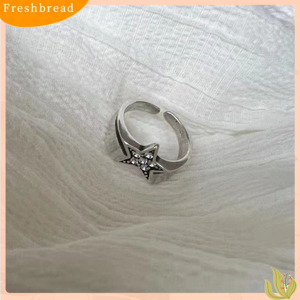 &lt; Freshbread &gt; Wanita Cincin Vintage Berlian Imitasi Mengkilap Desain Pembukaan Yang Dapat Disesuaikan Berkilau Hias Hadiah Wanita Tidak Teratur Pentagram Jari Cincin Perhiasan Untuk Kekasih