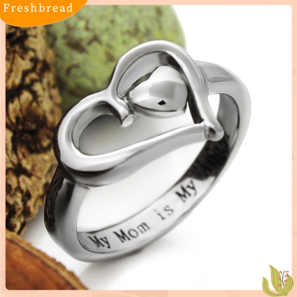 &lt; Freshbread &gt; Mom is My Angel Letter Print Finger Ring Pengerjaan Halus Berongga Double Heart Women Ring Untuk Hari Ibu