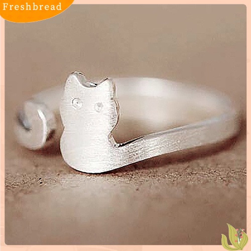 &lt; Freshbread &gt; Perhiasan Fashion Wanita Hadiah Xmas Kartun Kucing Sliver Disepuh Terbuka Cincin Yang Dapat Disesuaikan