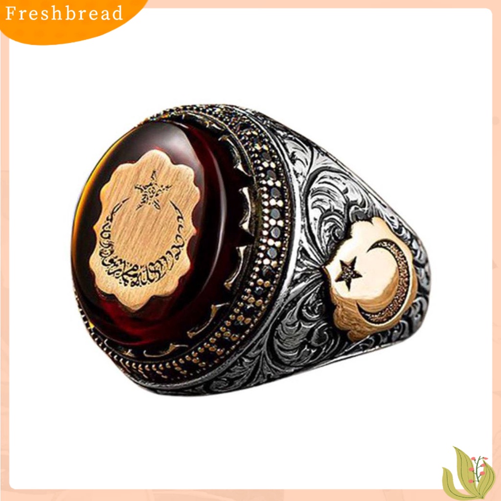 &lt; Freshbread &gt; Kepribadian Cincin Laki-Laki Pola Ukiran Tangan Buatan Tangan Berkilau Vintage Batu Merah Turki Signet Cincin Perhiasan Aksesori