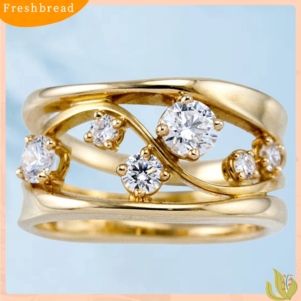 &lt; Freshbread &gt; Cincin Wanita Gaya Eye-catching Bahan Alloy Bentuk Gelombang Indah Cincin Cewek Untuk Pesta