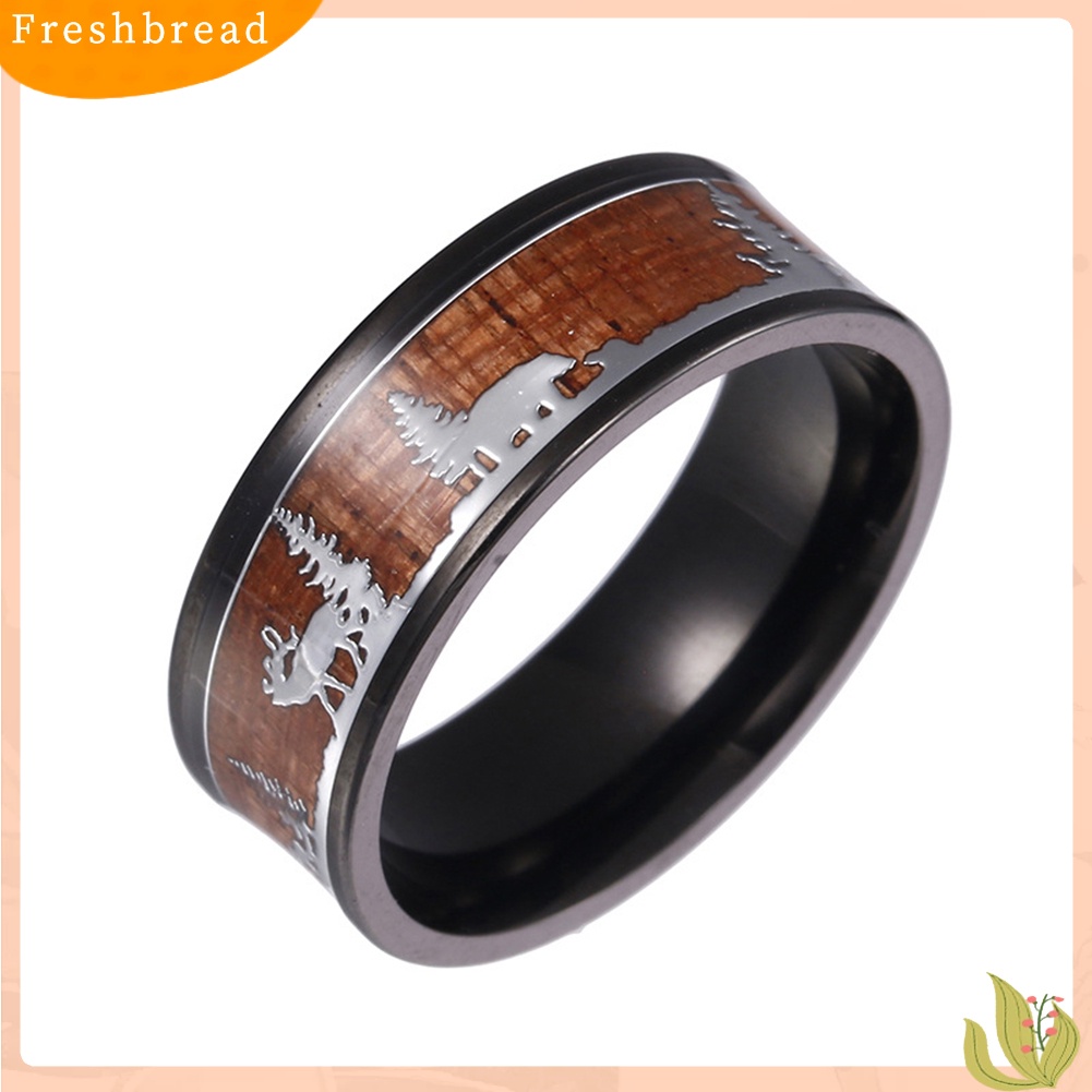 &lt; Freshbread &gt; Pria Wanita Rusa Stag Siluet Baja Titanium Jari Cincin Perhiasan Hadiah Natal