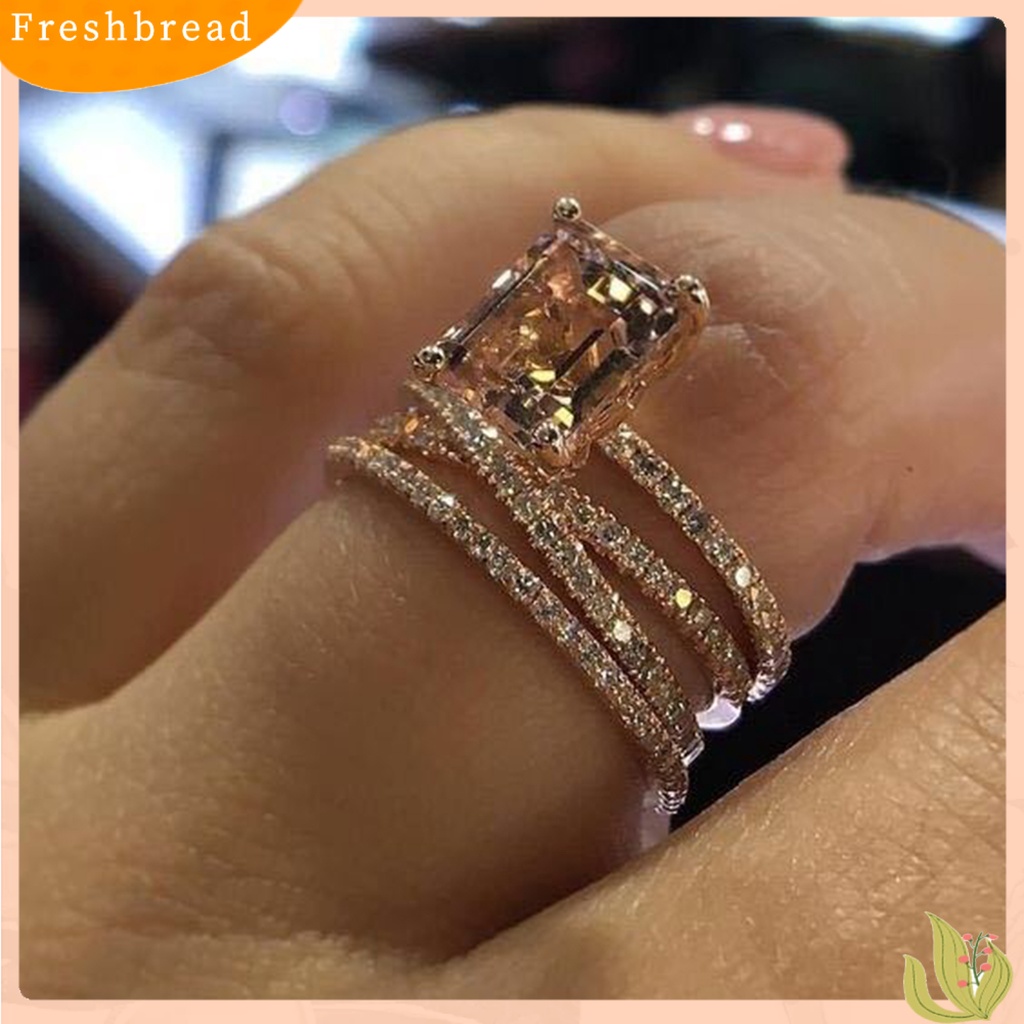 &lt; Freshbread &gt; Cincin Jari Electroplating Pengerjaan Halus Berlian Imitasi Dekorasi Multi-layer Cincin Perhiasan Persegi Untuk Pernikahan
