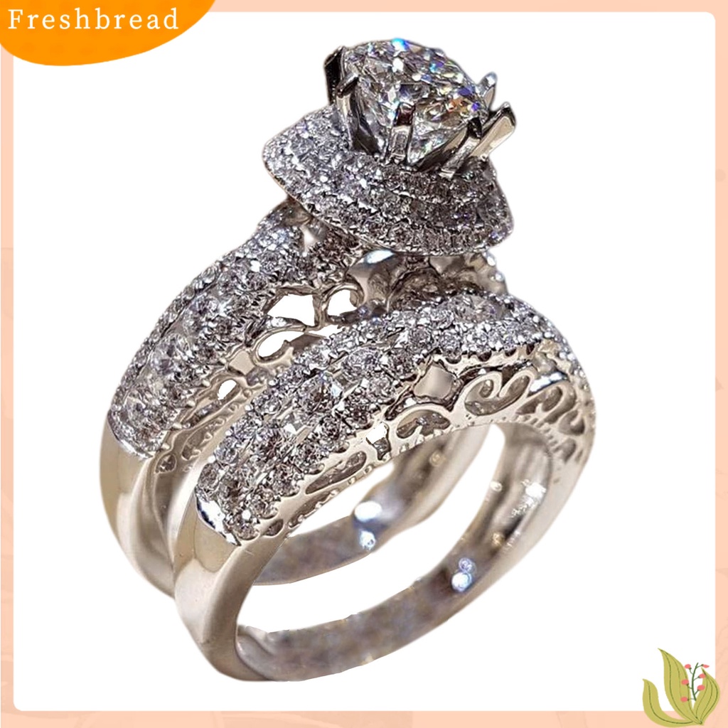 &lt; Freshbread &gt; 1pasang Cincin Couple Shiny Cubic Zirconia Jewelry Electroplated Cincin Indah Untuk Pernikahan