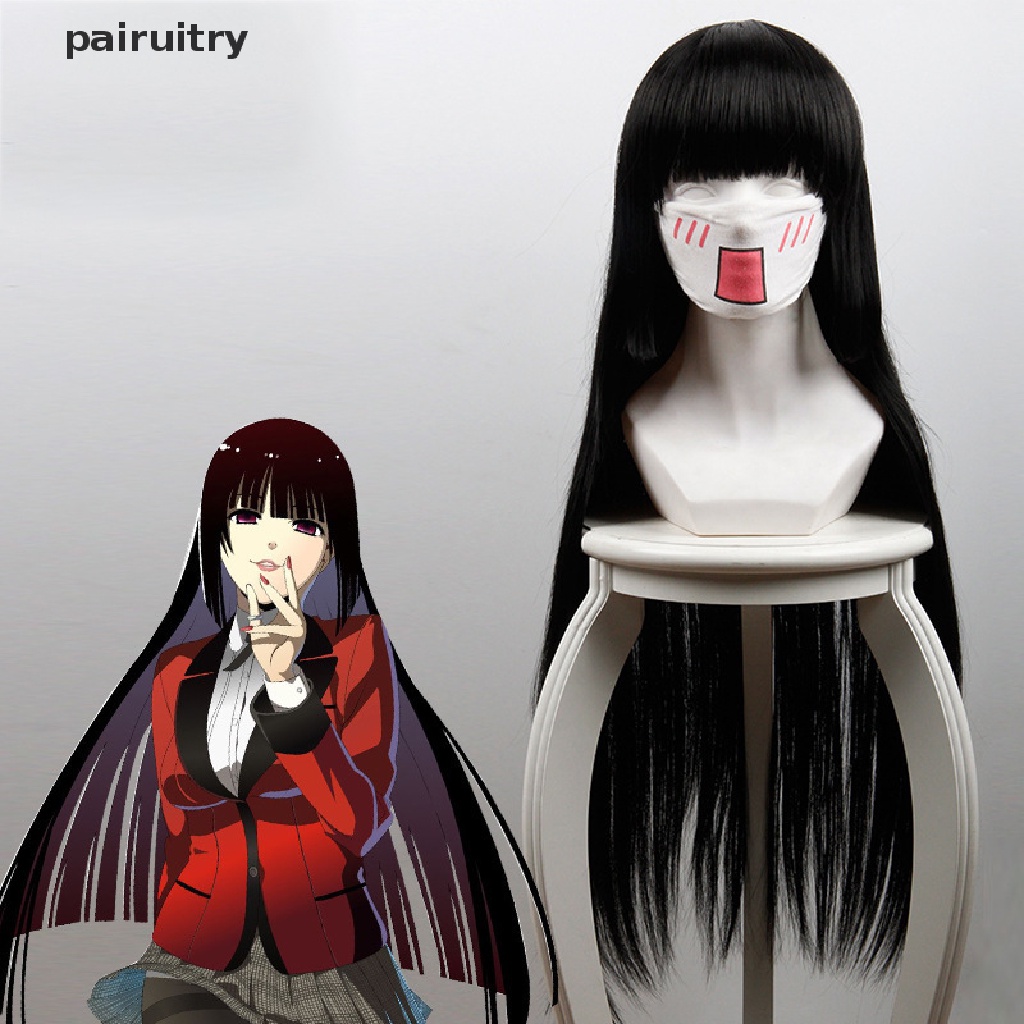 Prt Anime Karakter Kartun Jabami Yumeko Hitam Wig Lurus Panjang Cosplay Pesta PRT