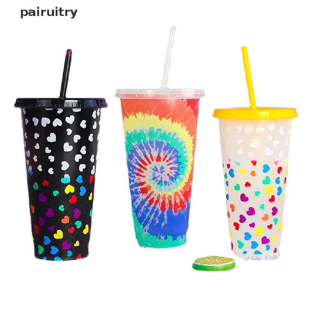 Prt Cangkir Berubah Warna Kreatif Dengan Sedotan Plastik Reusable Drink Mug Drinkware PRT