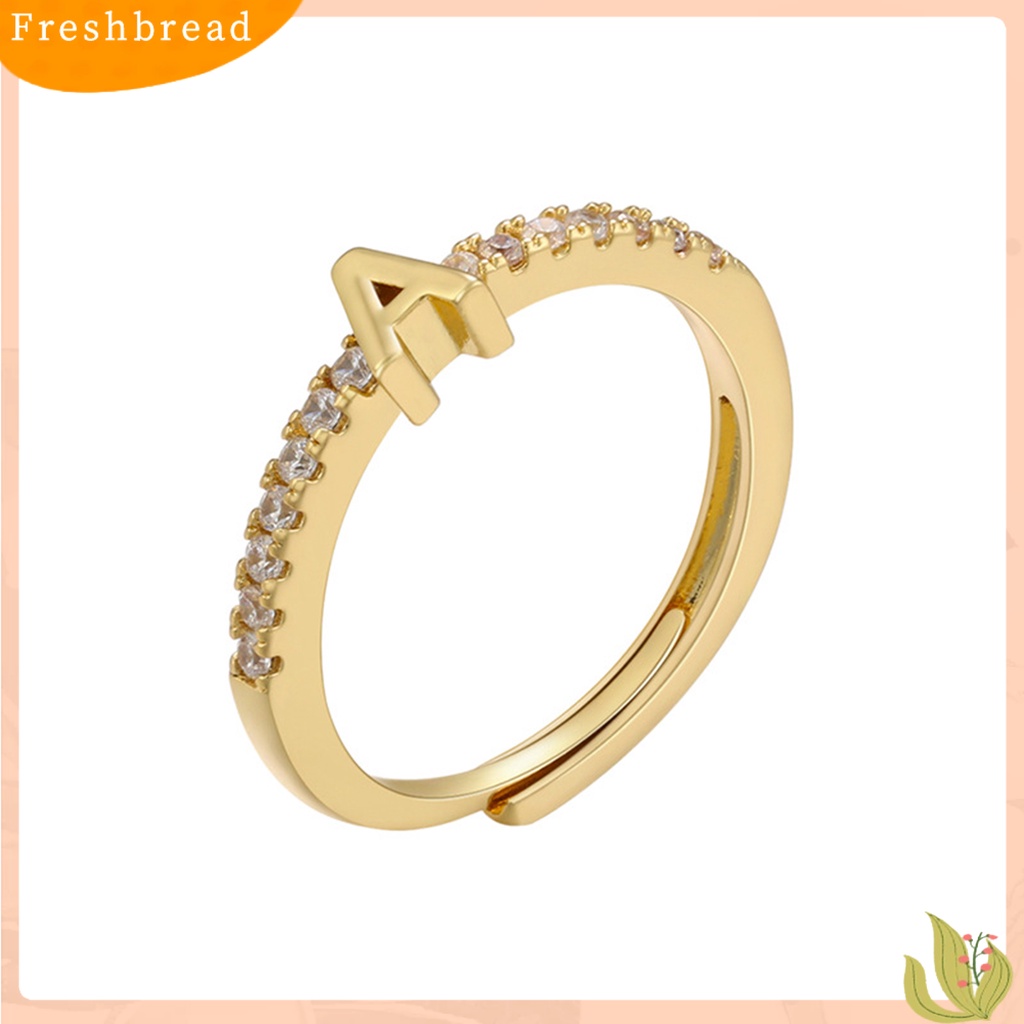 &lt; Freshbread &gt; Cincin Jari Pembukaan Yang Dapat Disesuaikan 26abet Faux-diamond-set Geometris Bertatahkan Huruf Band Cincin Pakaian Sehari-Hari