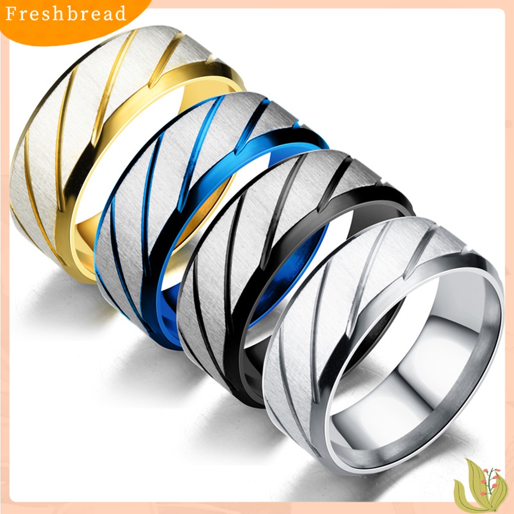 &lt; Freshbread &gt; Cincin Couple Pola Twill All-match Pengerjaan Halus Stainless Steel Geometris Mengkilap Unisex Rings Untuk Tunangan