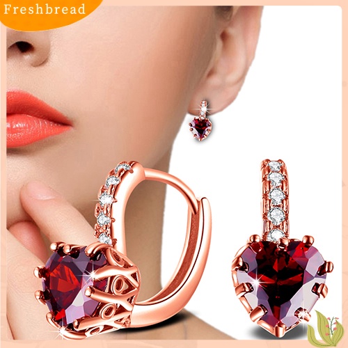 &lt; Freshbread &gt; Fashion Wanita Cubic Zirconia Cinta Hati Telinga Manset Leverback Earrings Perhiasan Pesta