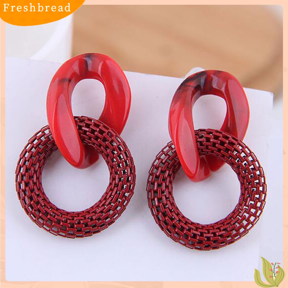 &lt; Freshbread &gt; Wanita Fashion Jala Akrilik Terkait Lingkaran Liontin Stud Anting Perhiasan Pesta