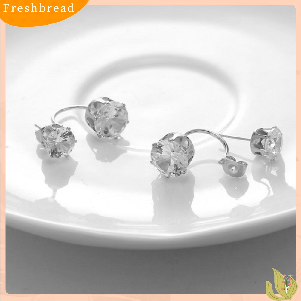 &lt; Freshbread &gt; Fashion Wanita Double Cubic Zirconia Drop Ear Jaket Tindik Anting Perhiasan