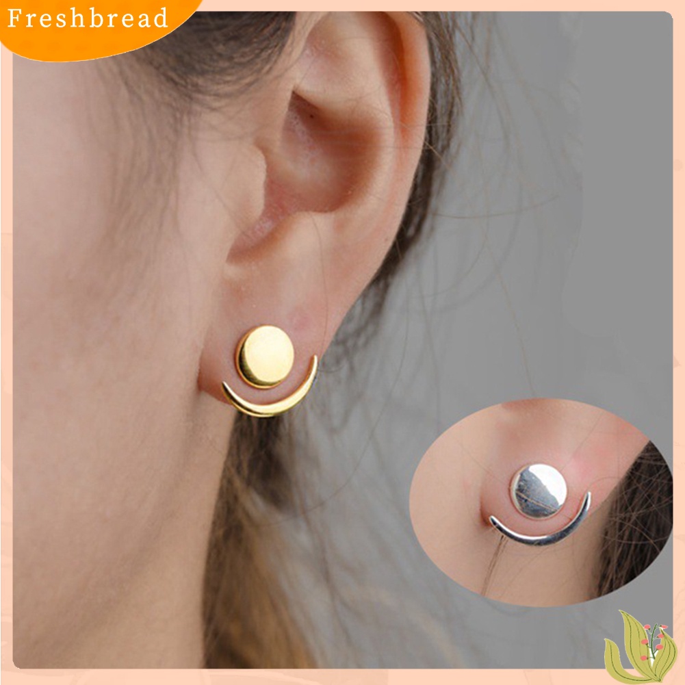 &lt; Freshbread &gt; Anting Stud Jaket Telinga Geometris Bulat Fase Bulan Sabit Untuk Hadiah Wanita