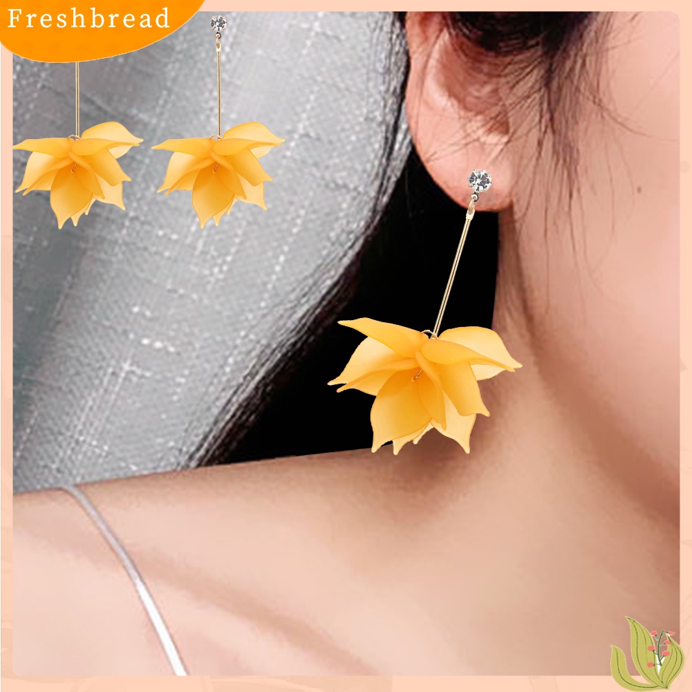 &lt; Freshbread &gt; Manis Resin Kelopak Bunga Menjuntai Panjang Wanita Stud Earrings Perhiasan Hadiah Valentine