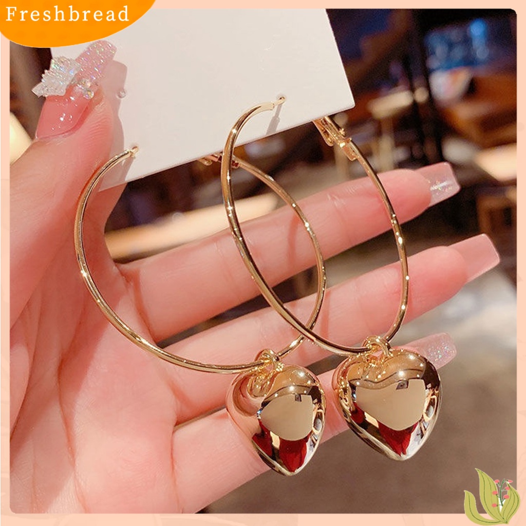 &lt; Freshbread &gt; 1pasang Anting Hoop Bulat Hati Liontin Perhiasan Berlapis Berlebihan Fashion Penampilan Anting Menjuntai Untuk Prom