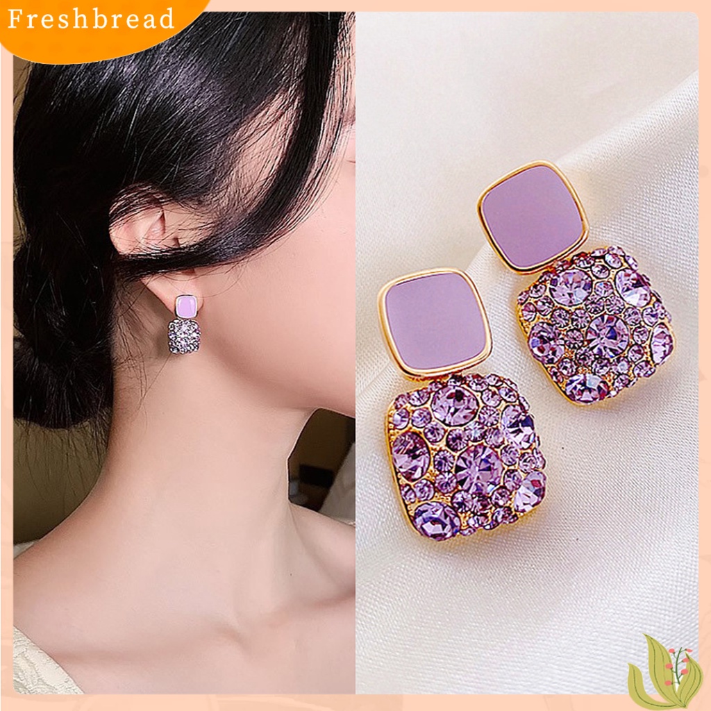 &lt; Freshbread &gt; 1pasang Anting Wanita Berlian Imitasi Kotak Vintage Fadeless Shiny Luxury Stud Earrings Untuk Hadiah