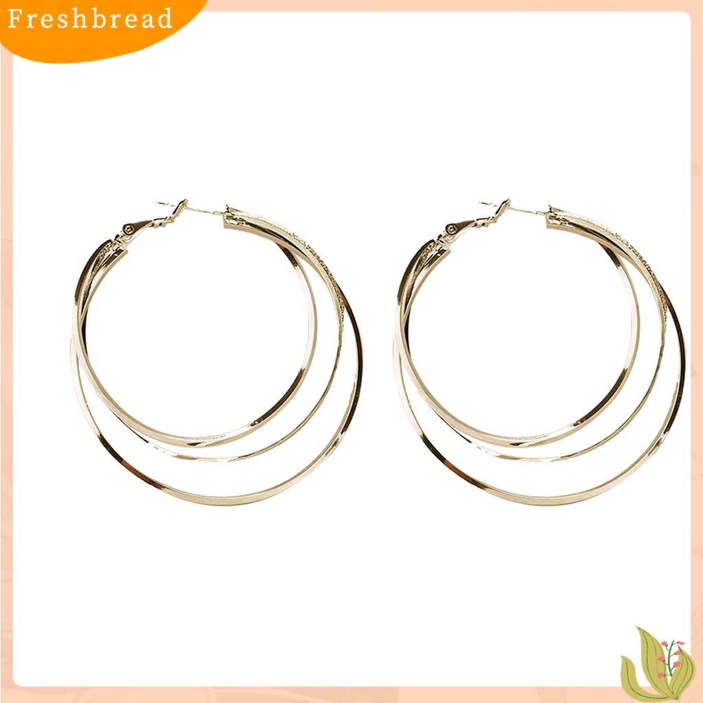 &lt; Freshbread &gt; 1pasang Anting Wanita Multi-layer Berlebihan Mengkilap Tinggi Dipoles Temperamen Telinga Dekorasi Perhiasan Bulat Besar Hoop Earrings Wanita Hadiah