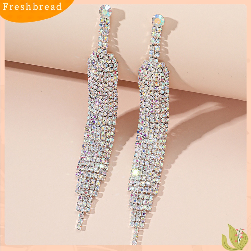 &lt; Freshbread &gt; Menjuntai Anting Rumbai Panjang Hias Temperamen Mewah Perhiasan Hadiah Aksesori Fashion Wanita Berlian Imitasi Mengkilap Pesta Drop Earrings Untuk Pacaran