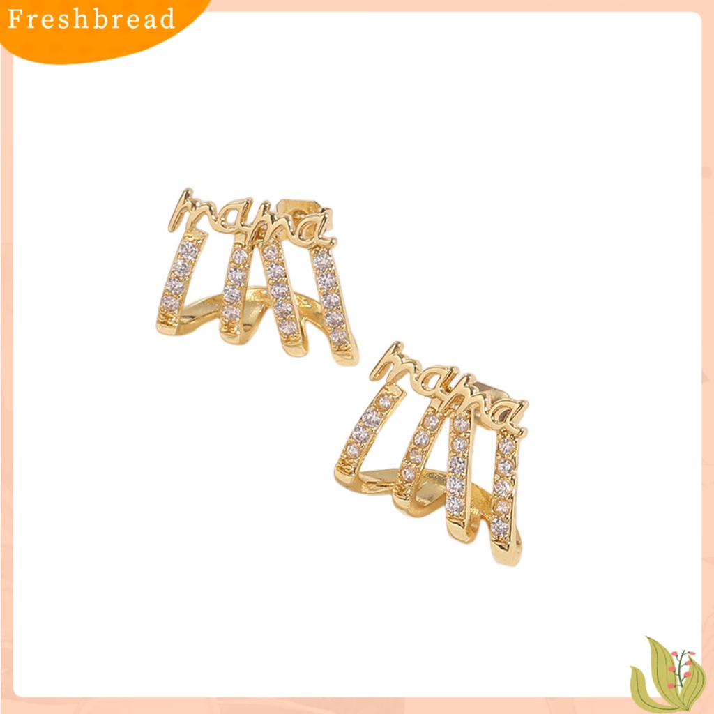 &lt; Freshbread &gt; 1pasang Wanita Anting Anti-Oksidasi Jatuh Tahan Colorfast 4cakar Surat Berlian Imitasi Fashion Telinga Cincin Telinga Dekorasi