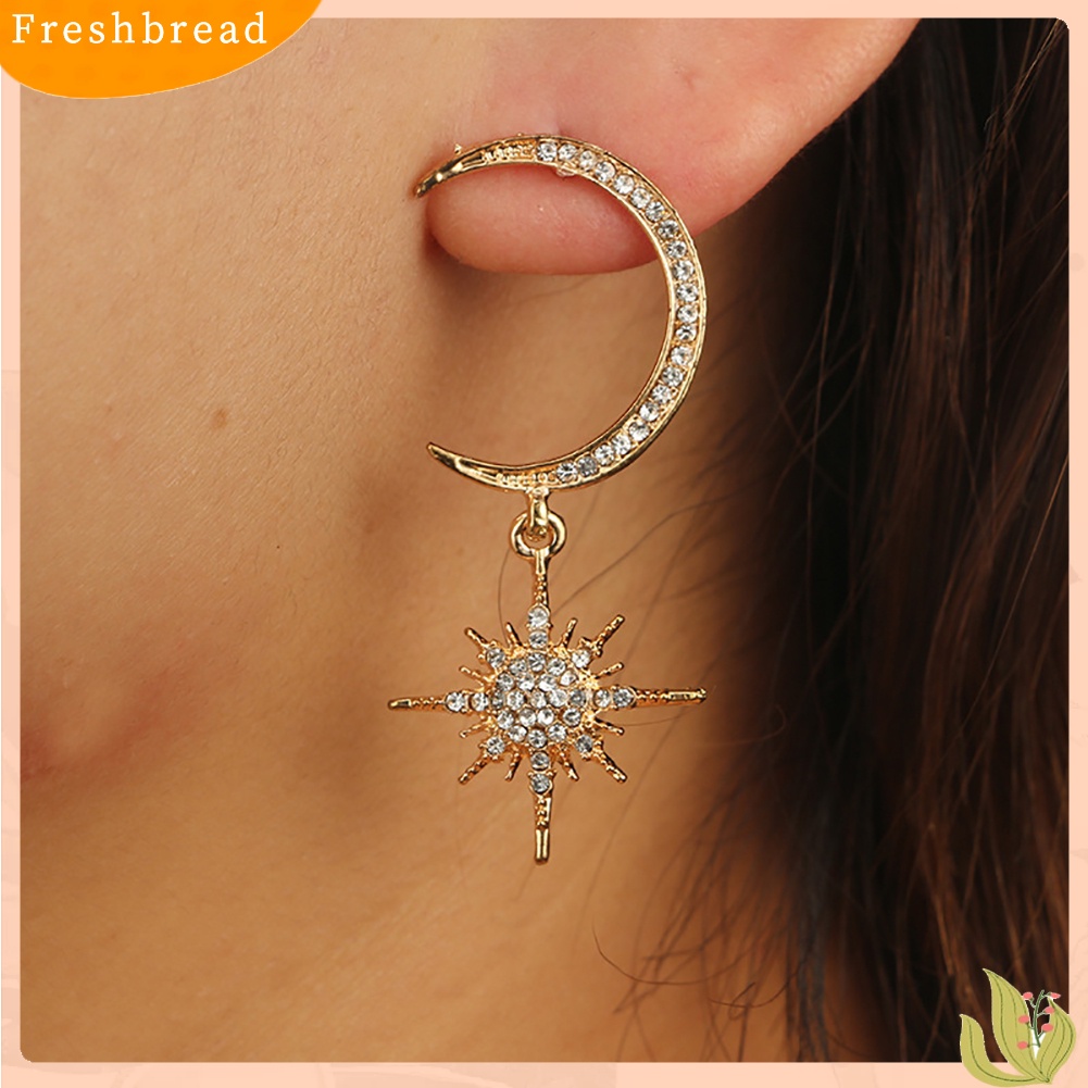 &lt; Freshbread &gt; Berlian Imitasi Bulan Berujung Delapan Anting Elegan Wanita Pernikahan Bridal Eardrop