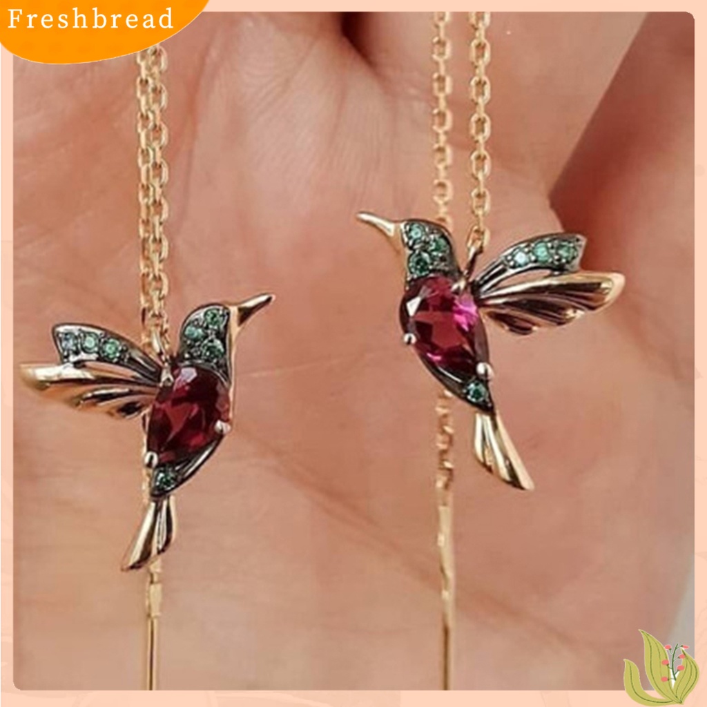 &lt; Freshbread &gt; 1pasang Anting Drop Menarik Tidak Alergi Ramah Lingkungan Hummingbird Panjang Liontin Menjuntai Anting Untuk Harian