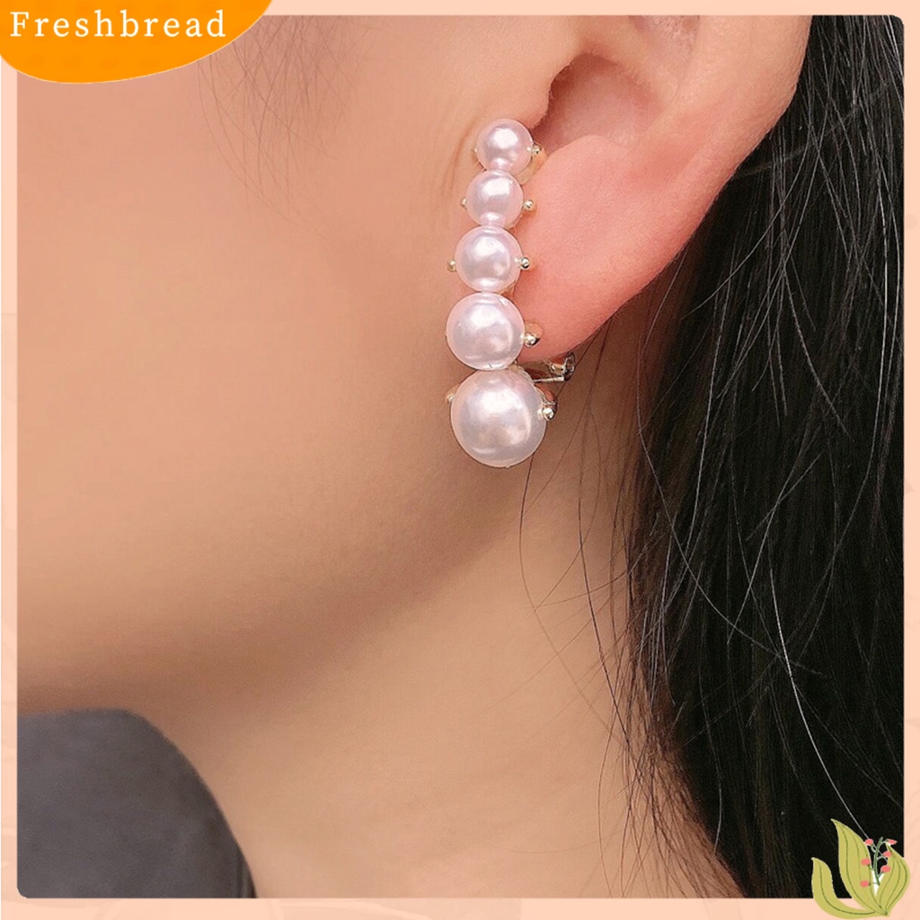 &lt; Freshbread &gt; 1pasang Anting Stud Dainty Elegan Temperamen Mulia High Gloss Mutiara Imitasi Wanita Earrings Perhiasan Aksesoris