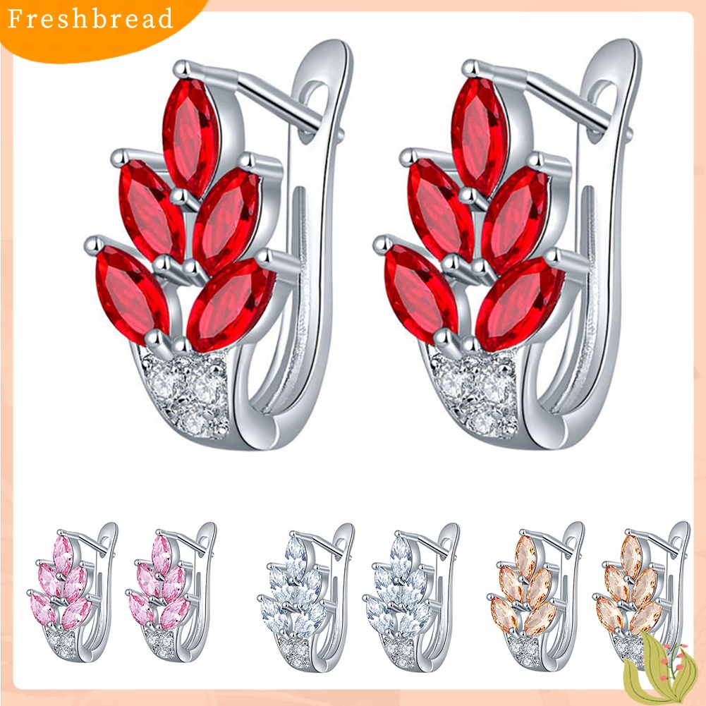 &lt; Freshbread &gt; Wanita Cubic Zirconia Hias Huggie Anting Hadiah Perhiasan Pertunangan Pernikahan