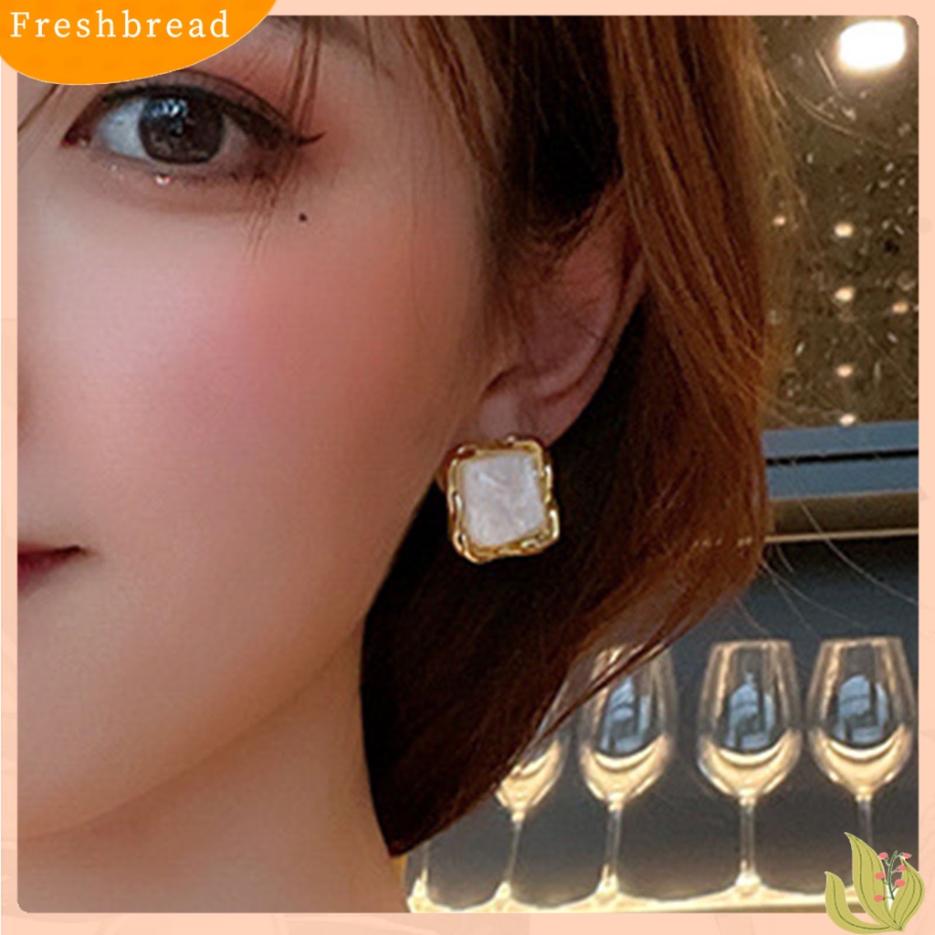 &lt; Freshbread &gt; 1pasang Ear Studs Square Anggun Temperamen Alloy Wanita Elegan Anting Tusuk Untuk Perjamuan