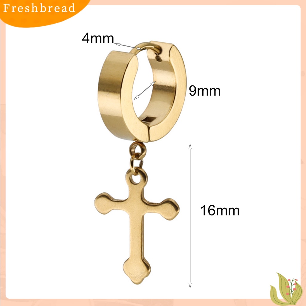 &lt; Freshbread &gt; 1pasang Anting Salib Menjuntai Tahan Lama Gaya Liontin Baja Titanium Pria Wanita Dewasa Liontin Salib Hoop Earring Untuk Pesta