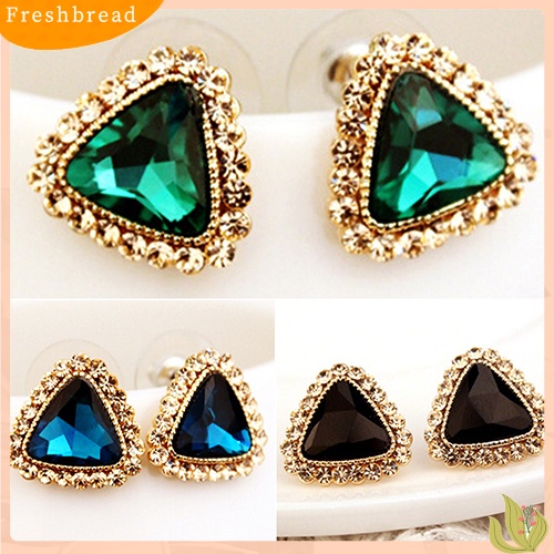 &lt; Freshbread &gt; Perhiasan Pesta Fashion Wanita Segitiga Kristal Nada Emas Ear Studs Earrings