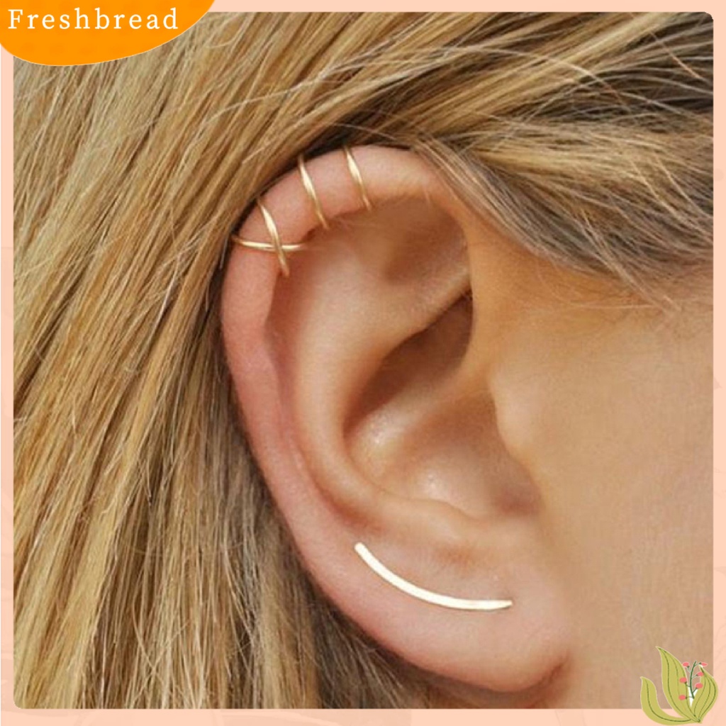 &lt; Freshbread &gt; 1pc Klip Telinga Gaya Simple Anting Elegan Lapisan Ganda Tanpa Tindik Untuk Kehidupan Sehari-Hari