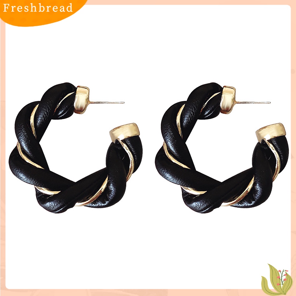 &lt; Freshbread &gt; Memutar Dikepang Hoop Wanita Anting Kulit Imitasi Berliku Elegan Stud Earrings Fashion Jewelry