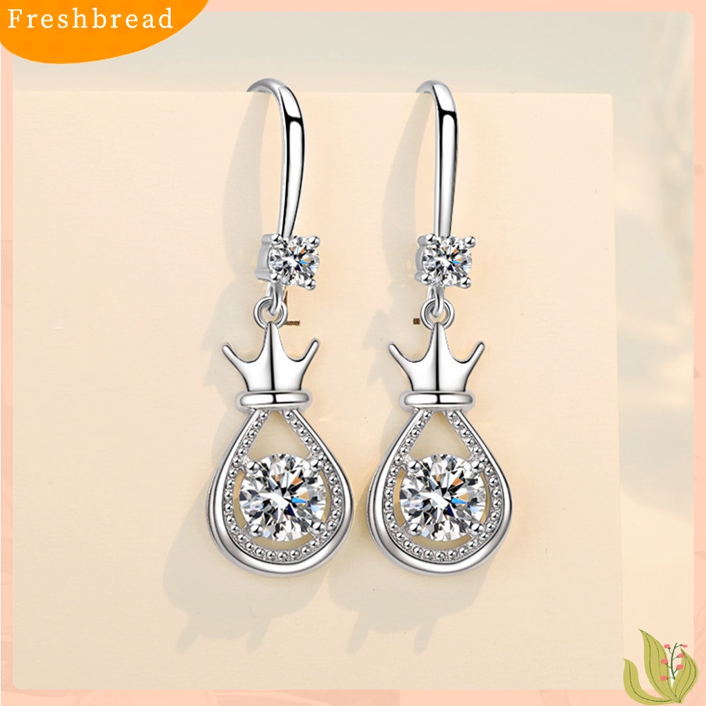 &lt; Freshbread &gt; 1pasang Anting Bentuk Tetes Mahkota Berlian Imitasi Hias Logam Pacaran Menjuntai Earring Untuk Wanita