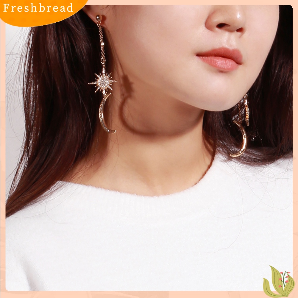 &lt; Freshbread &gt; Fashion Berlian Imitasi Bintang Bulan Sabit Menjuntai Panjang Drop Anting-Anting Wanita Perhiasan