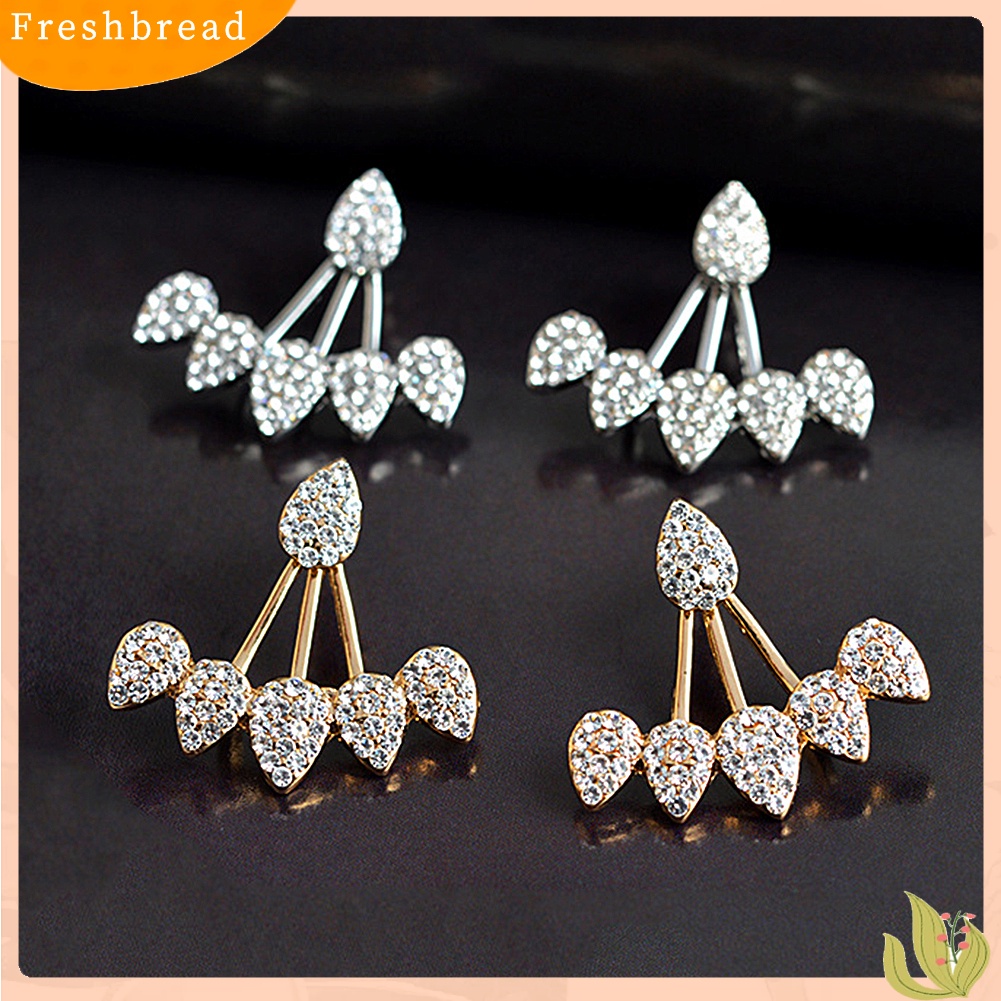 &lt; Freshbread &gt; Wanita Chic Tetesan Air Berlian Imitasi Depan Belakang Telinga Jaket Tindik Stud Earrings