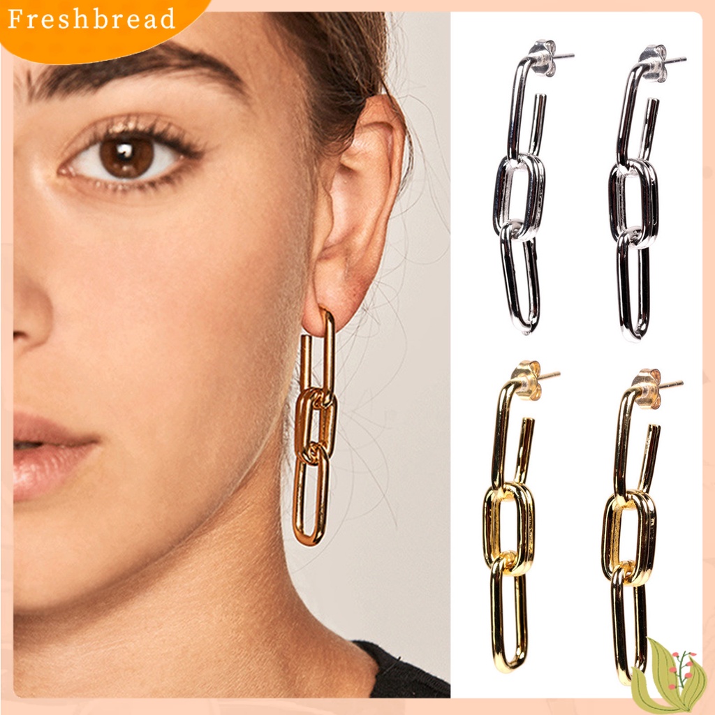 &lt; Freshbread &gt; 1pasang Menjuntai Anting Persegi Panjang Liontin Rantai Retro Berkilau Pengerjaan Halus Dekorasi Kepribadian Vintage Berlian Imitasi Niche Stud Earrings Perhiasan Aksesori